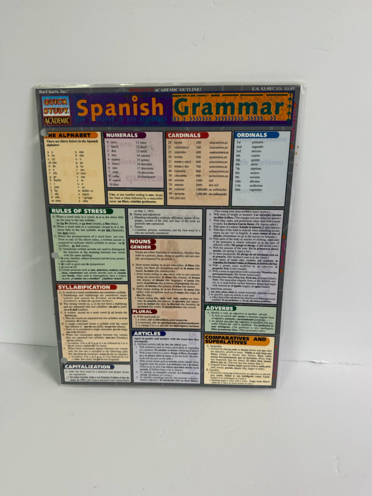 Spanish Grammar Quick Study Chart Pre-Owned Spanish