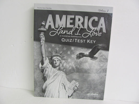 America Land I Love Volume 2 Abeka Quiz/Test Key  Pre-Owned History Textbooks