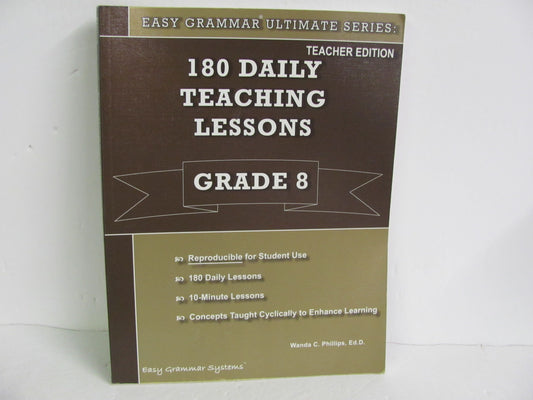 180 Daily Teaching Lessons Easy Grammar Phillips 8th Grade Language Textbooks