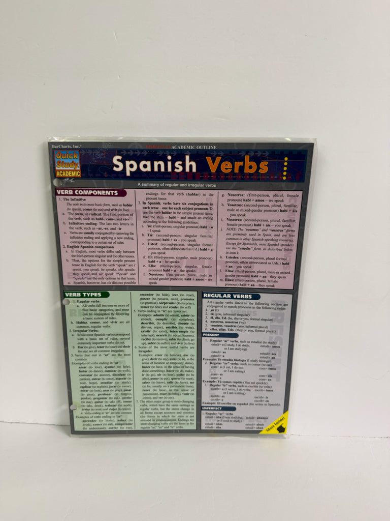 Spanish Verbs Quick Study Chart Pre-Owned Spanish