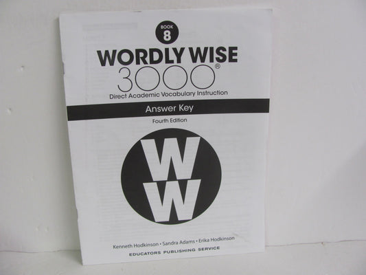Wordly Wise 3000 EPS Answer Key  Pre-Owned 8th Grade Spelling/Vocabulary Books