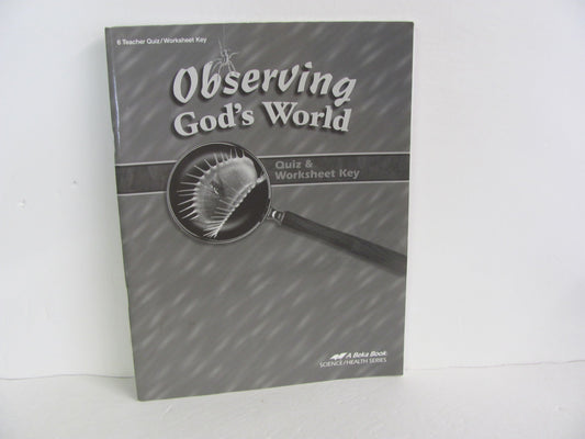 Observing God's World Abeka Quiz/Worksheet Key  Pre-Owned Science Textbooks