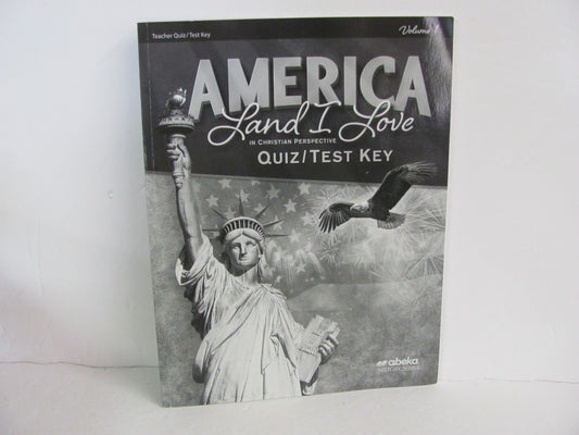 America Land I Love Volume 1 Abeka Quiz/Test Key  Pre-Owned History Textbooks