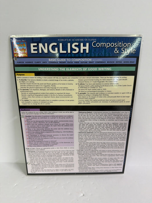 English Composition & Style Quick Study Chart  Pre-Owned Language Arts & Reading