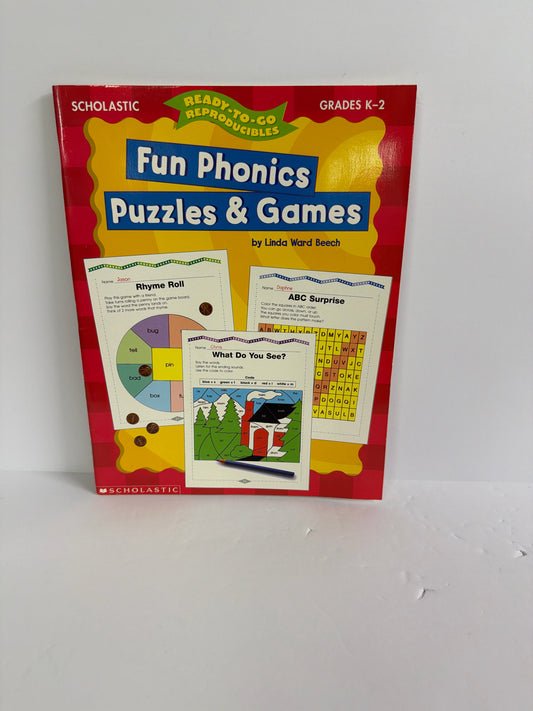 Fun Phonics Puzzles & Games Scholastic Workbook  Pre-Owned Summer Study Books