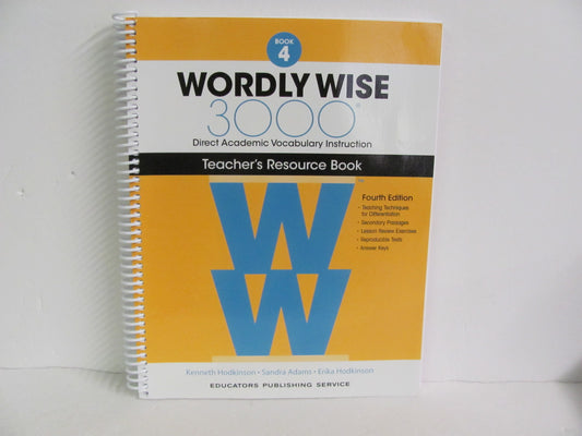 Wordly Wise 3000 Book 4 EPS Teacher Resource Book Pre-Owned Language Textbooks