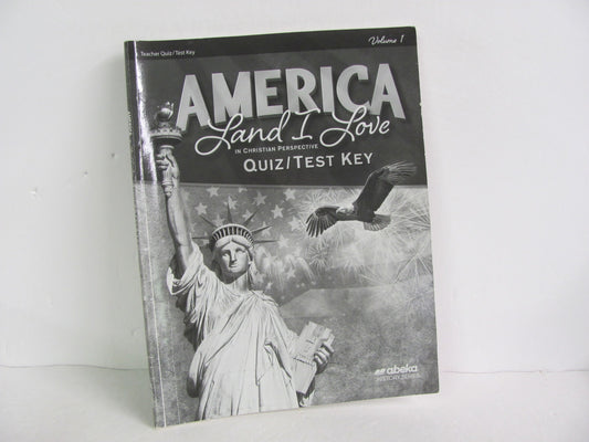 America Land I Love Volume 1 Abeka Quiz/Test Key  Pre-Owned History Textbooks