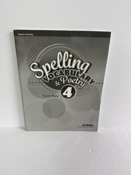 Spelling Vocabulary & Poetry 4 Abeka Test Key Pre-Owned Language Textbooks