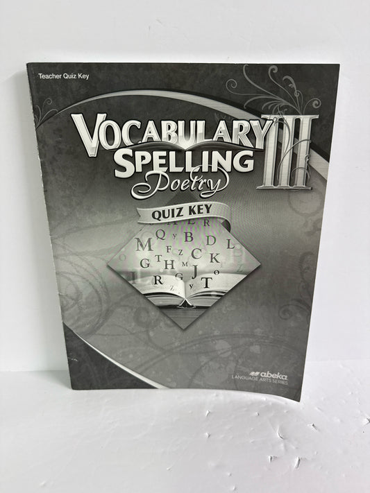 Vocabulary Spelling Poetry III Abeka Quiz Key Pre-Owned Language Textbooks