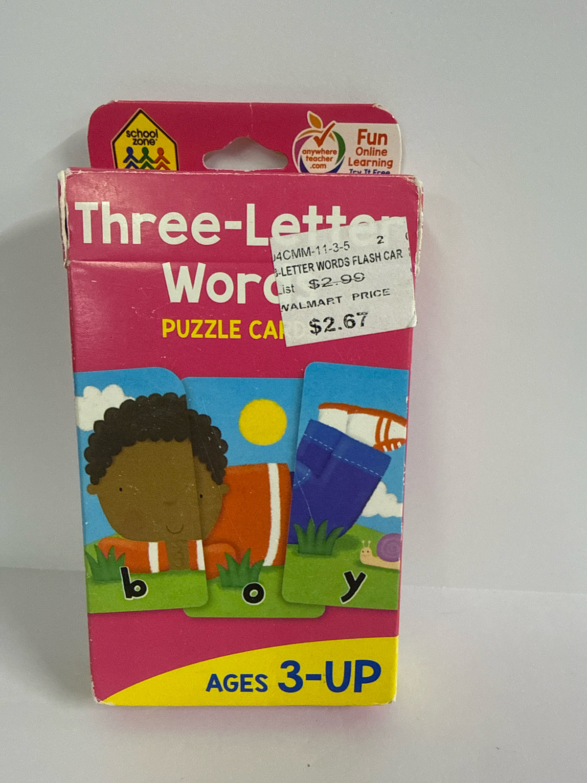 Three-Letter Words Puzzle Cards School Zone Cards Pre-Owned Elementary Language