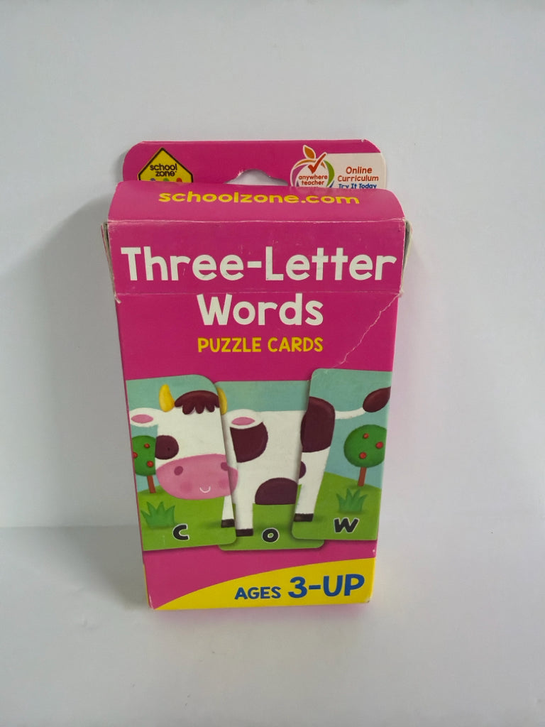 Three-Letter Words Puzzle Cards School Zone Cards Pre-Owned Miscellaneous