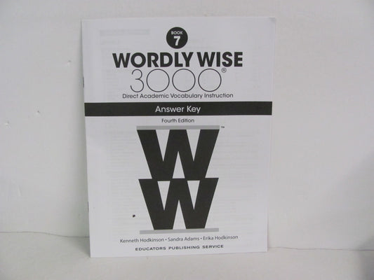 Wordly Wise 7 EPS Answer Key  Pre-Owned 7th Grade Spelling/Vocabulary Books