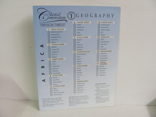 Geography Cycle 1 CCMM Trivium Tables  Pre-Owned Classical Conversations