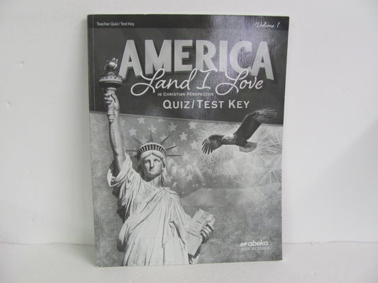 America Land I Love Volume 1 Abeka Quiz/Test Key  Pre-Owned History Textbooks