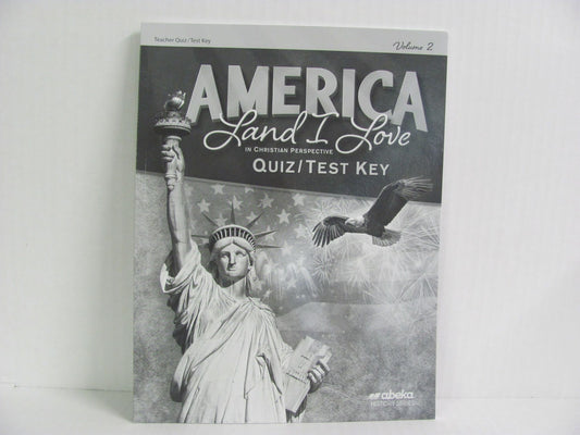 America Land I Love Volume 2 Abeka Quiz/Test Key Pre-Owned History Textbooks