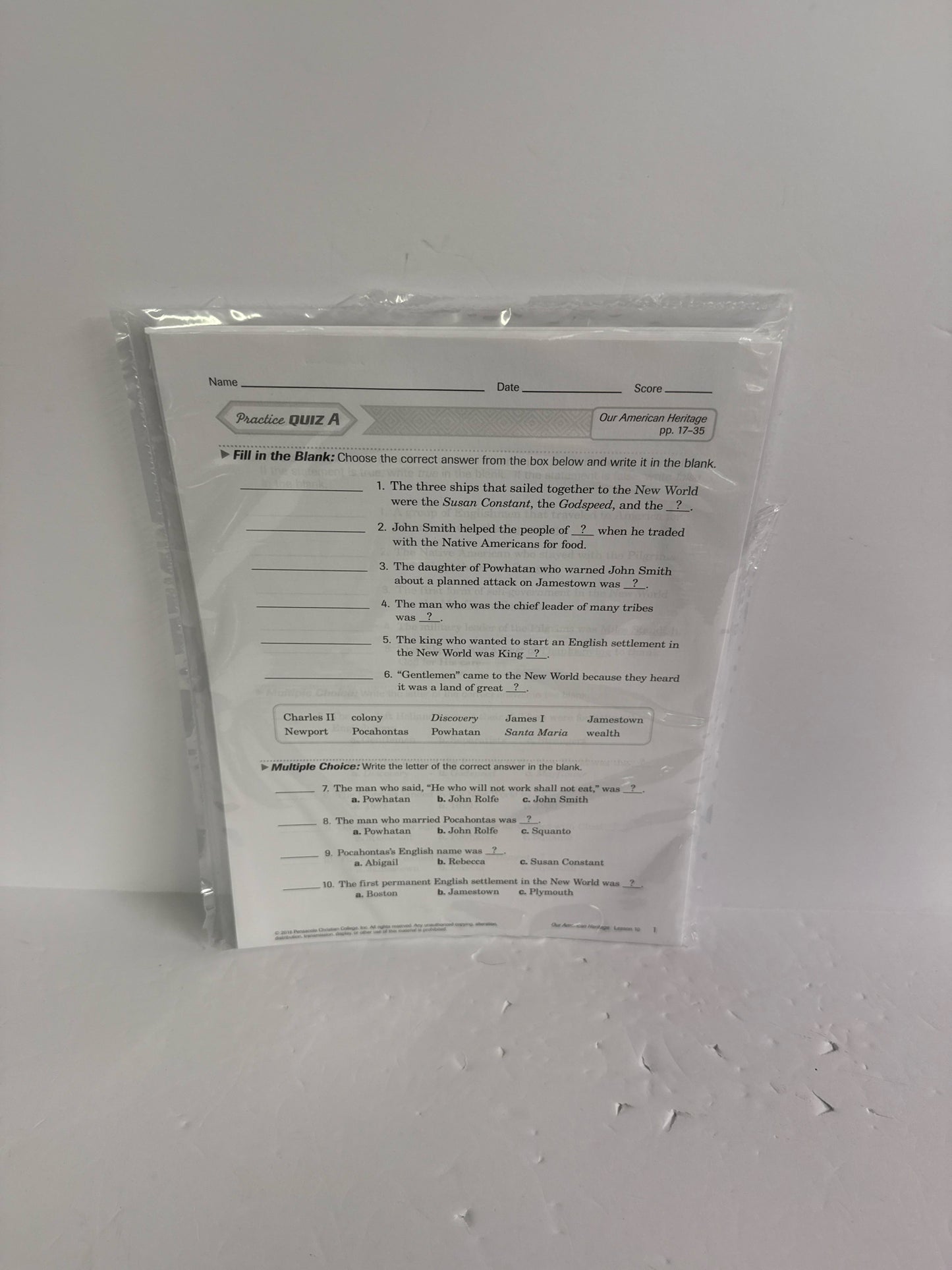 Our American Heritage Abeka Quizzes/Tests  Pre-Owned 3rd Grade History Textbooks