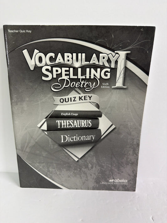 Vocabulary Spelling Poetry I Abeka Quiz Key Pre-Owned Language Textbooks
