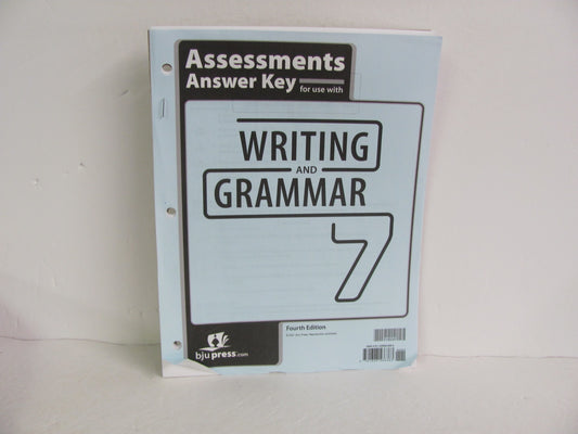 Writing and Grammar 7 BJU Press Test Key Pre-Owned 7th Grade Language Textbooks