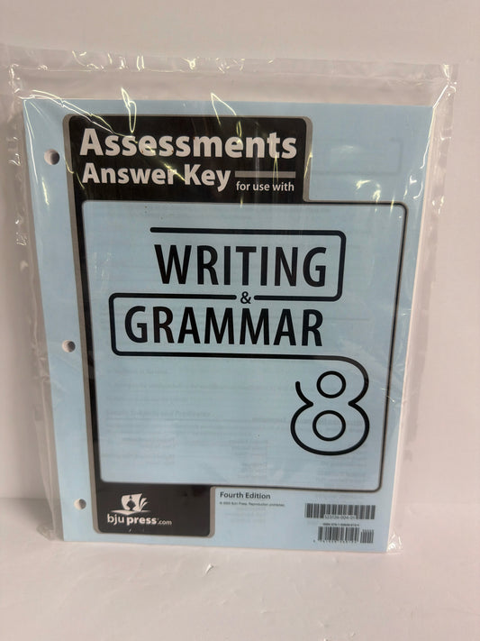 Writing & Grammar 8 BJU Press Assessment Key  Pre-Owned 8th Grade Writing Books