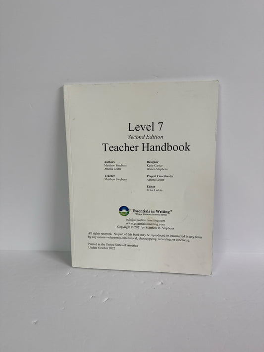 Essentials in Writing Level 7 EIW Teacher Handbook Pre-Owned Language Textbooks