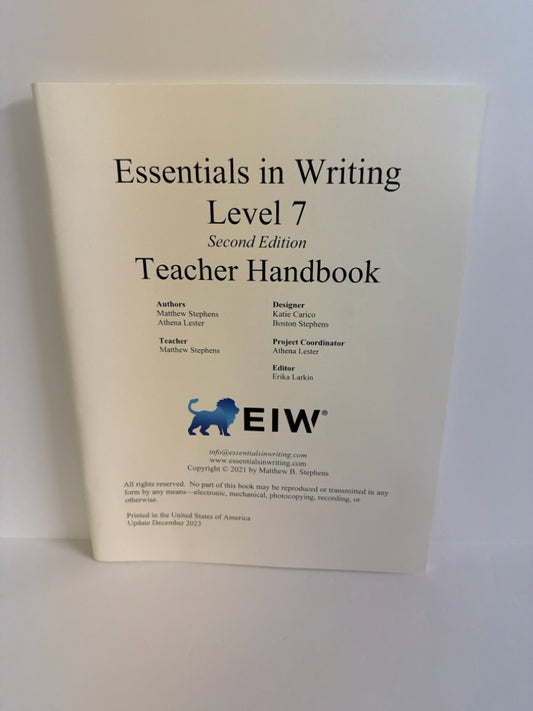 Essentials in Writing Level 7 EIW Teacher Handbook Pre-Owned Language Textbooks