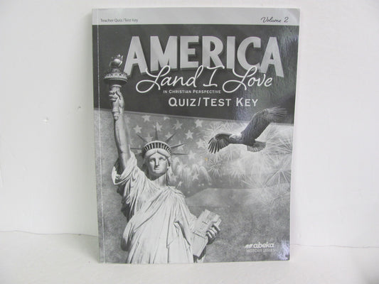 America Land I Love Volume 2 Abeka Quiz/Test Key  Pre-Owned History Textbooks