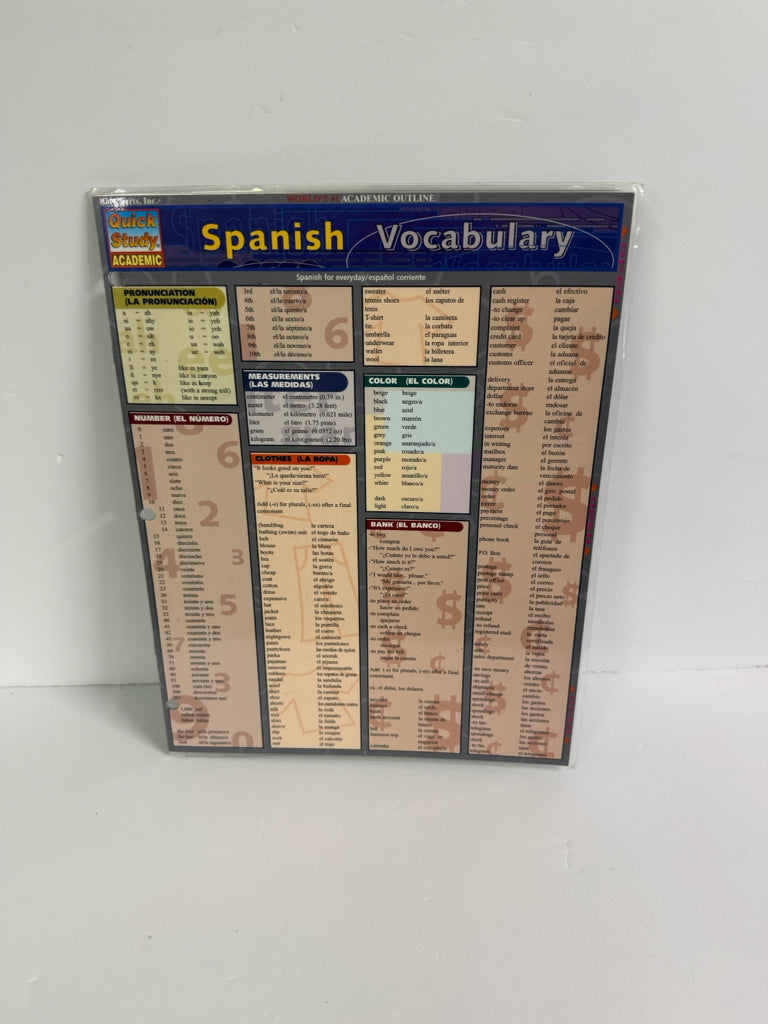 Spanish Vocabulary Quick Study Chart  Pre-Owned Spanish