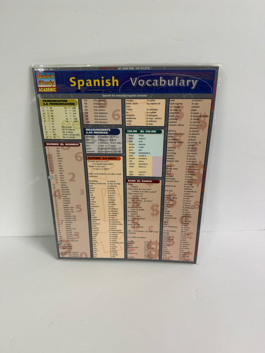 Spanish Vocabulary Quick Study Chart  Pre-Owned Spanish