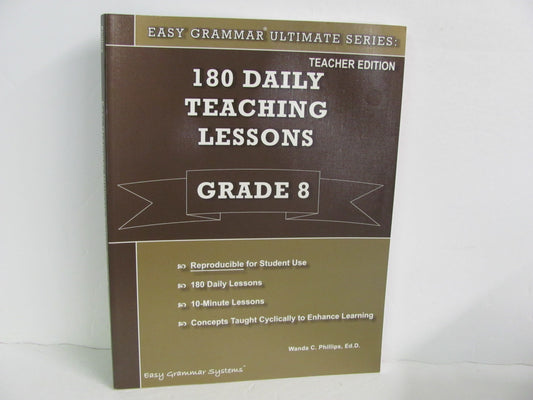 180 Daily Teaching Lessons Easy Grammar Phillips 8th Grade Language Textbooks