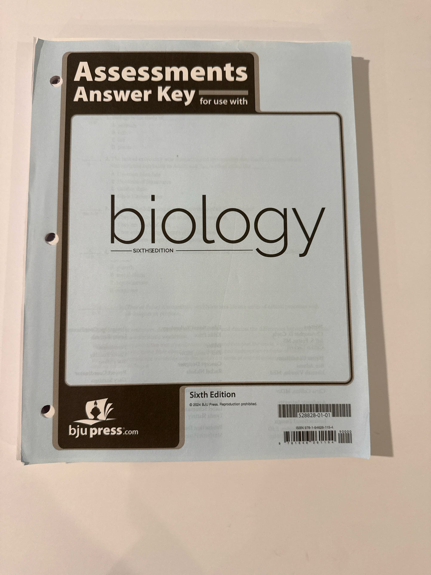 Biology BJU Press Assessment Key  Pre-Owned 10th Grade Science Textbooks