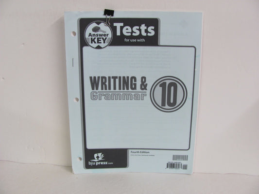 Writing & Grammar 10 BJU Press Test Key Pre-Owned 10th Grade Language Textbooks