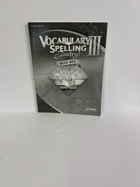Vocabulary Spelling Poetry III Abeka Quiz Key Pre-Owned Language Textbooks