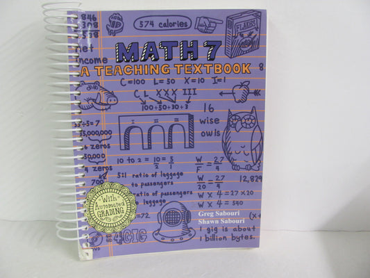 Math 7 Teaching Textbook Student Book Pre-Owned Sabouri Mathematics Textbooks